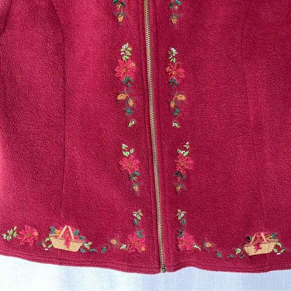 Longaberger Vintage 80s Red Fleece Zip Up Embroidered Basket Sleeveless Vest L - Picture 5 of 9